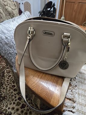 Anne Klein Beige Dome Satchel with Gold Hardware